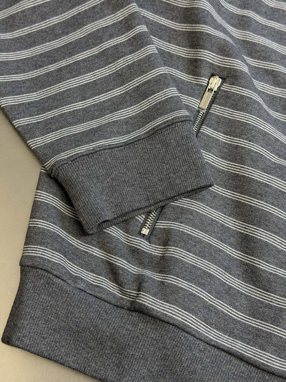26 Grey-and-White Striped Stand-Collar Zip-Up Jacket