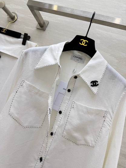 26ss White Shirt with Topstitching