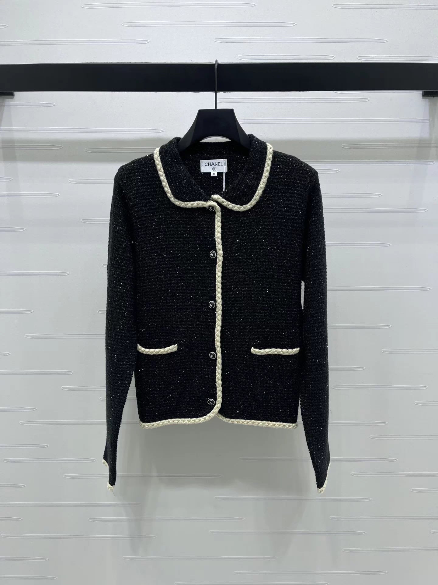 Lapel Sequined Knit Cardigan
