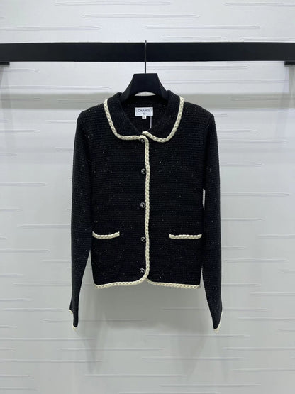 Lapel Sequined Knit Cardigan