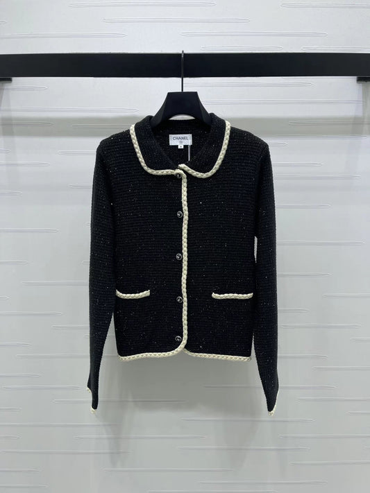 Lapel Sequined Knit Cardigan