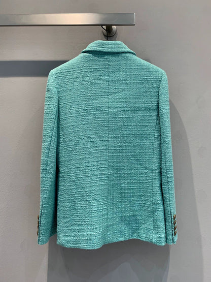 25fw Turquoise green tweed waist cinching jacket（Medieval Series）