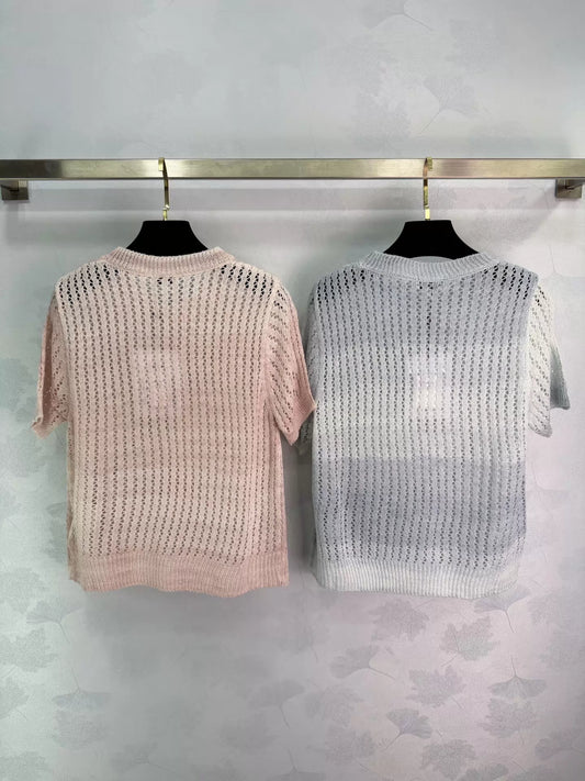 26ss Sequined Openwork Knit T-shirt