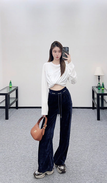 25fw Drawstring webbing wide leg pants