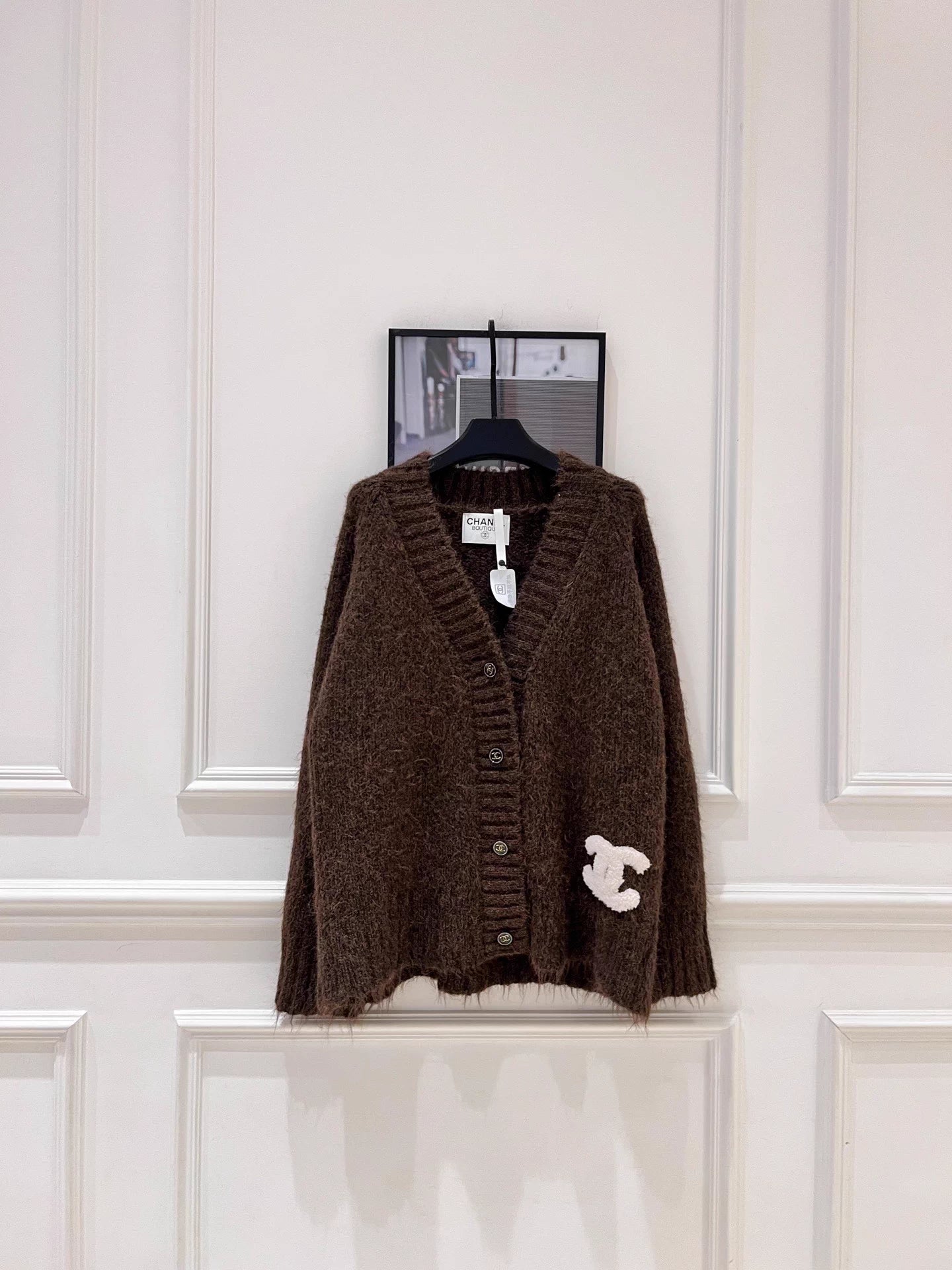 Raccoon fleece blend knit cardigan
