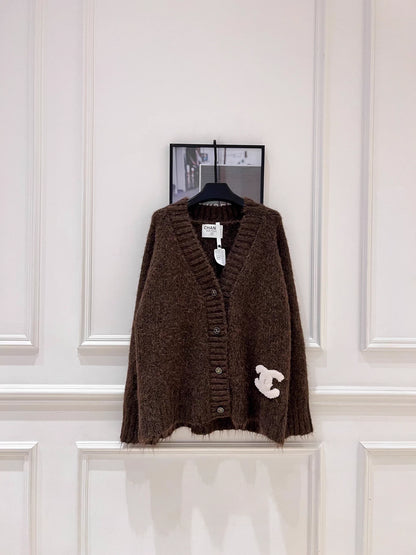 Raccoon fleece blend knit cardigan