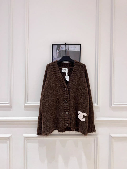 Raccoon fleece blend knit cardigan