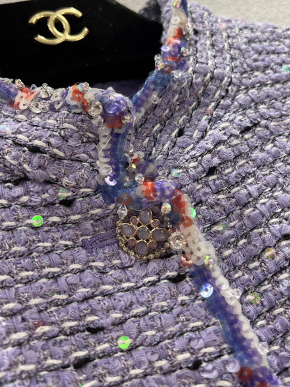 Sequined woven tweed wool coat