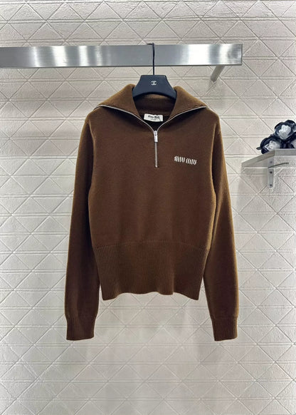 25fw Zipper lapel knit top