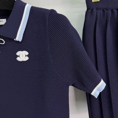 Preppy Style Color-Blocked Knit Set