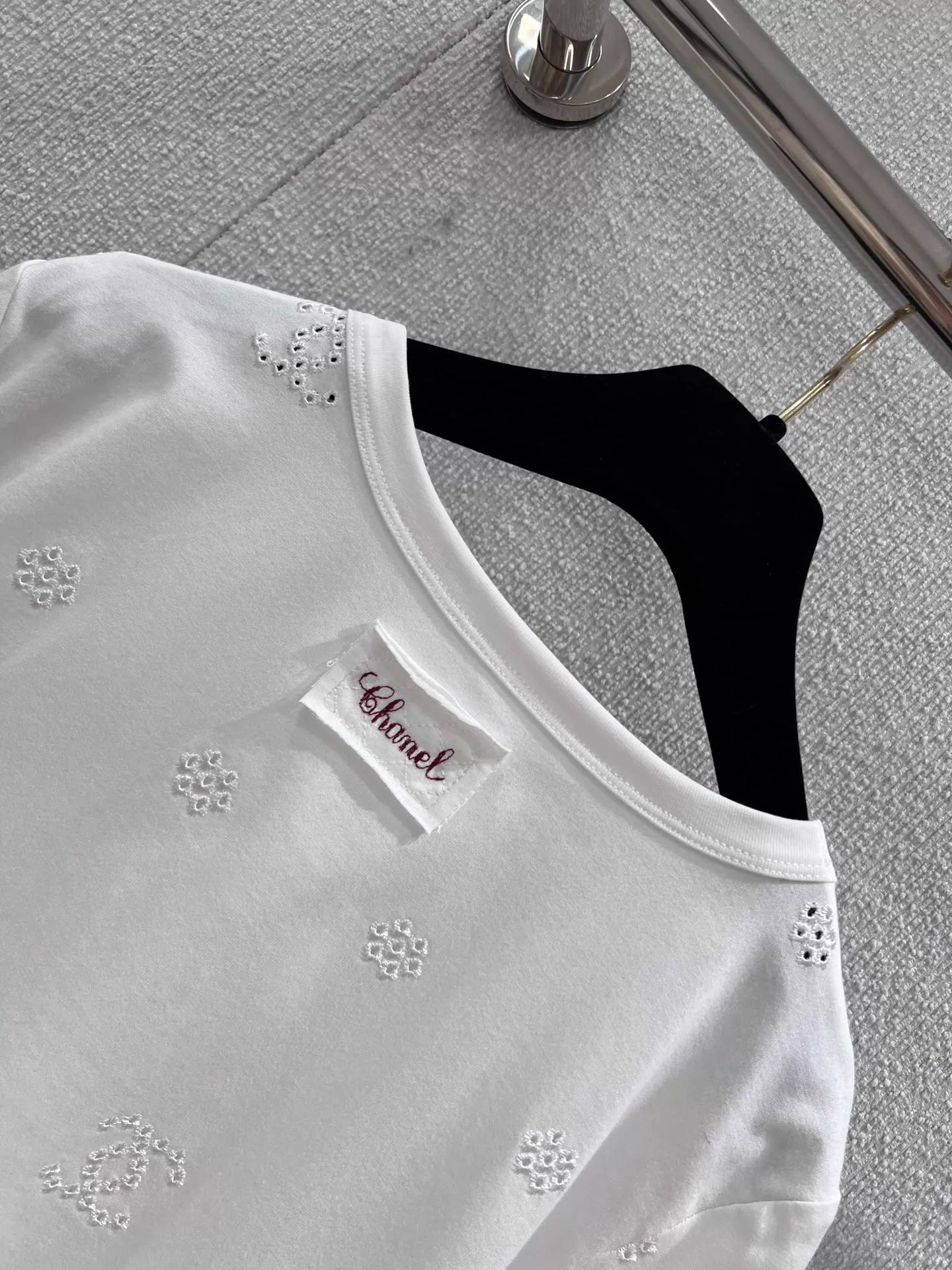 Openwork Floral Embroidery T-Shirt