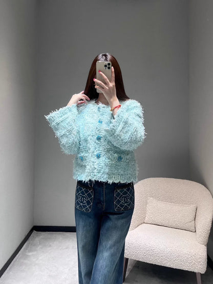 Wool blend tweed cardigan