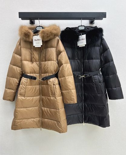 26 Fall/Winter Latest Hooded Mid-Length Down Jacket with Fur Collar