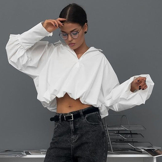 Lapel Sexy Asymmetric Sleeve Shirt