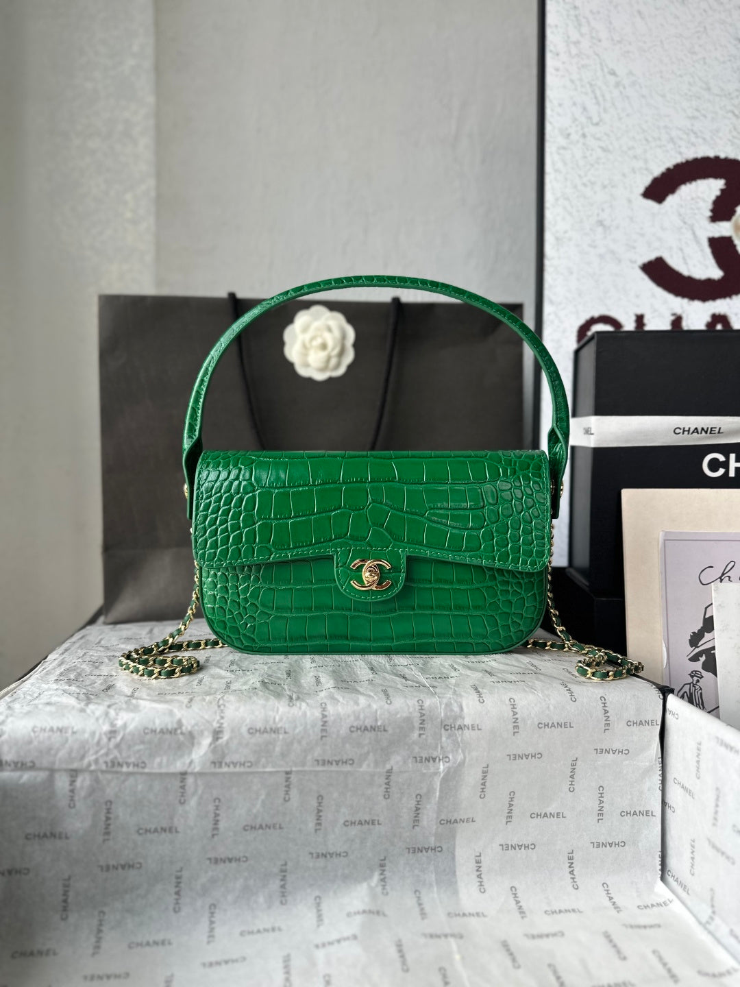 Chanel 2026 Crocodile Embossed Flap Bag 26cm Calfskin