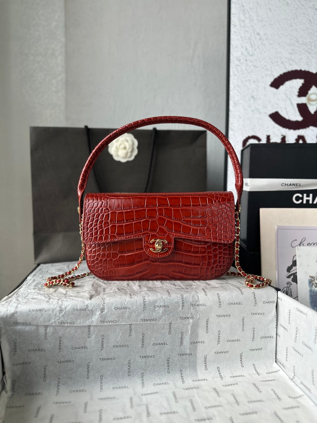 Chanel 2026 Crocodile Embossed Flap Bag 26cm Calfskin