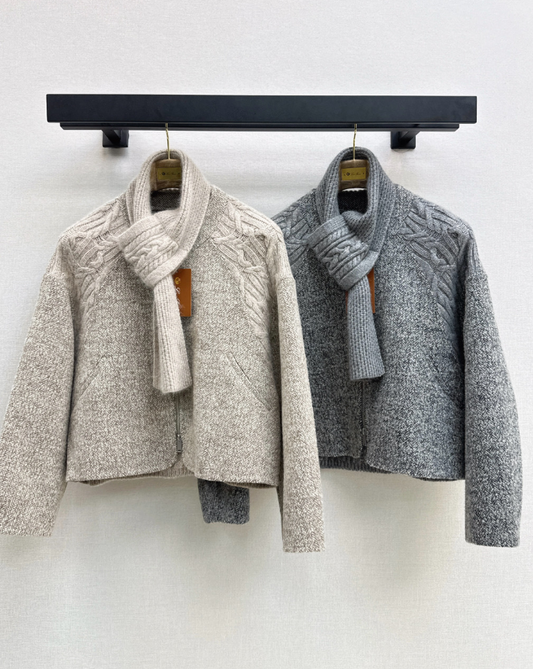 26Latest Autumn/Winter "Old Money" Style Reversible Wool-Blend & Cable-Knit Cardigan (Includes Matching Scarf)