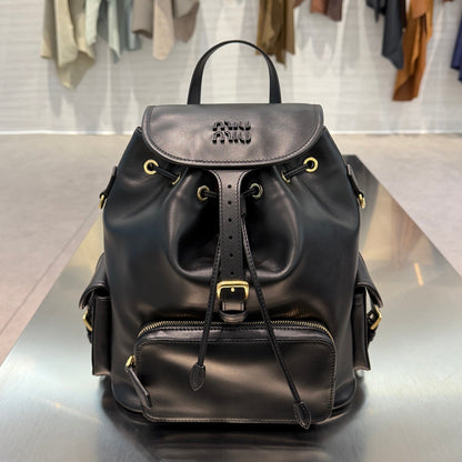 MiuMiu 2026 Buckle Gold Backpack Leather
