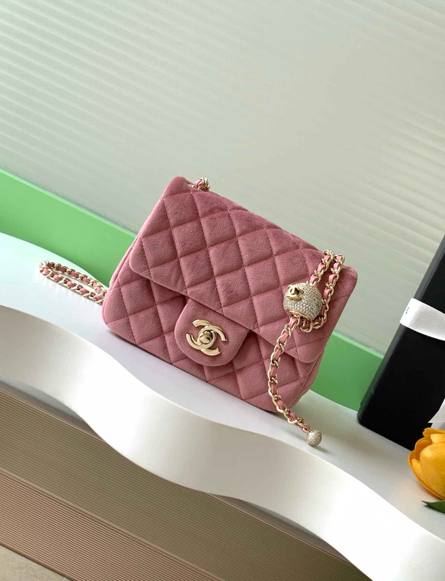 Chanel 2026 Pearl Crush Mini Square Flap 18cm Velvet Leather