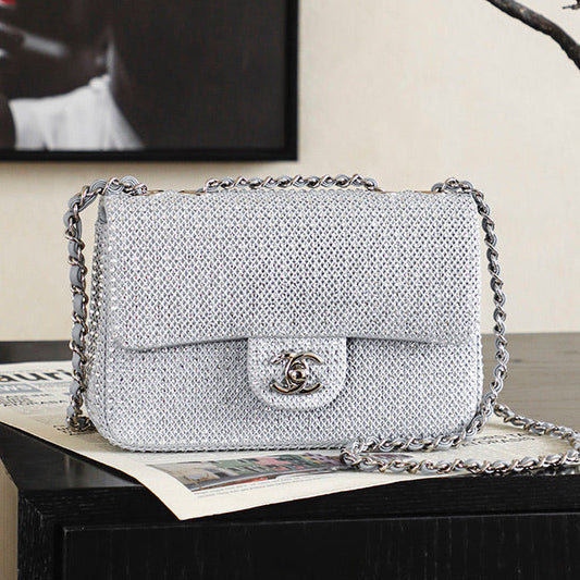2026 Classic Flap Bag 20cm With Sparkling Stones Leather
