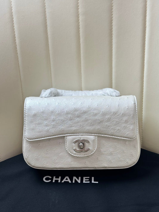 2026 Flap Ostrich Embossed Bag 20cm Leather