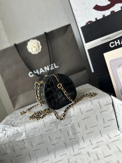 Chanel 2026 Crocodile Embossed Bowling Bag 18.5cm Leather