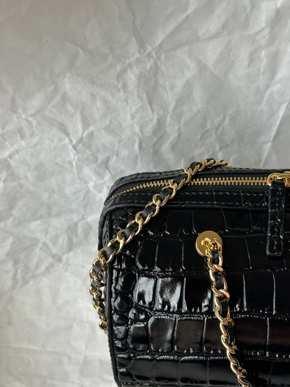 Chanel 2026 Crocodile Embossed Bowling Bag 18.5cm Leather