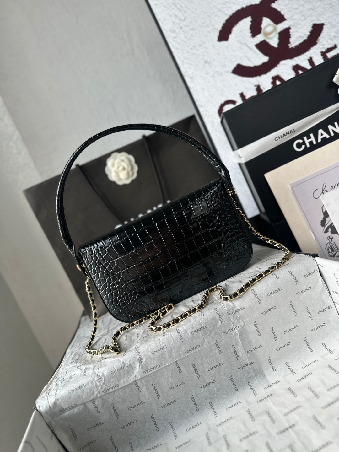 Chanel 2026 Crocodile Embossed Flap Bag 26cm Calfskin