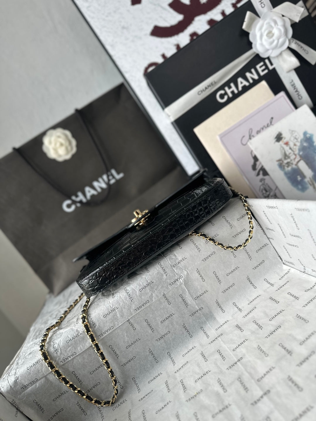 Chanel 2026 Crocodile Embossed Flap Bag 26cm Calfskin