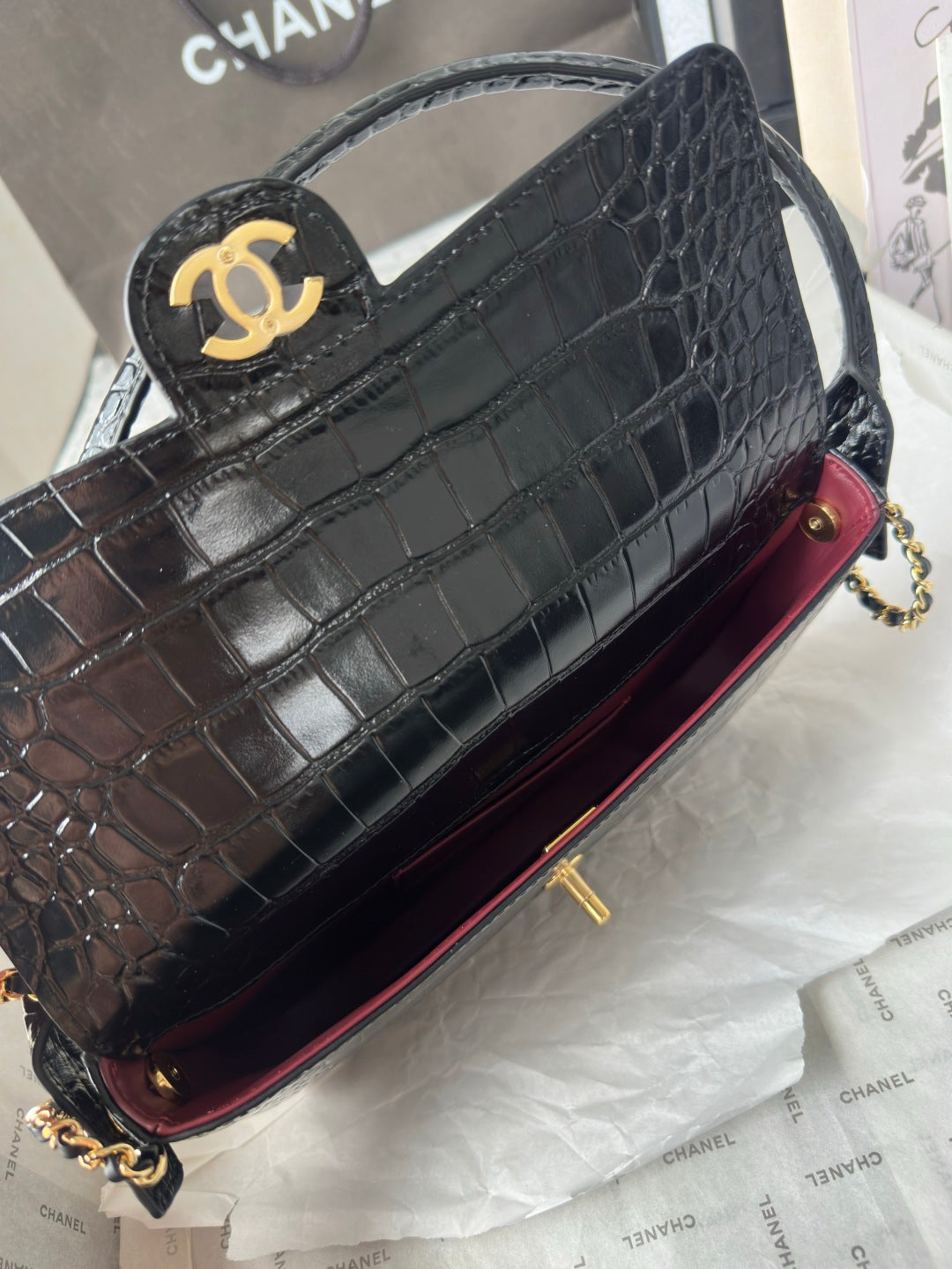 Chanel 2026 Crocodile Embossed Flap Bag 26cm Calfskin