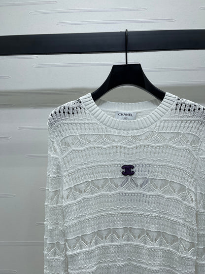 C 25 Spring/Summer Lace-Patterned Knit Long-Sleeve Top