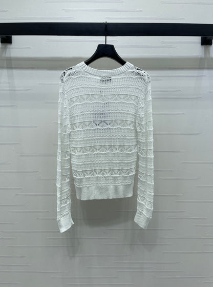 C 25 Spring/Summer Lace-Patterned Knit Long-Sleeve Top
