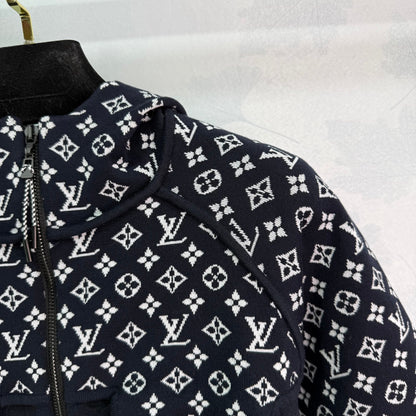2025 Early Fall Jacquard patchwork hooded knitted short-sleeved cardigan!