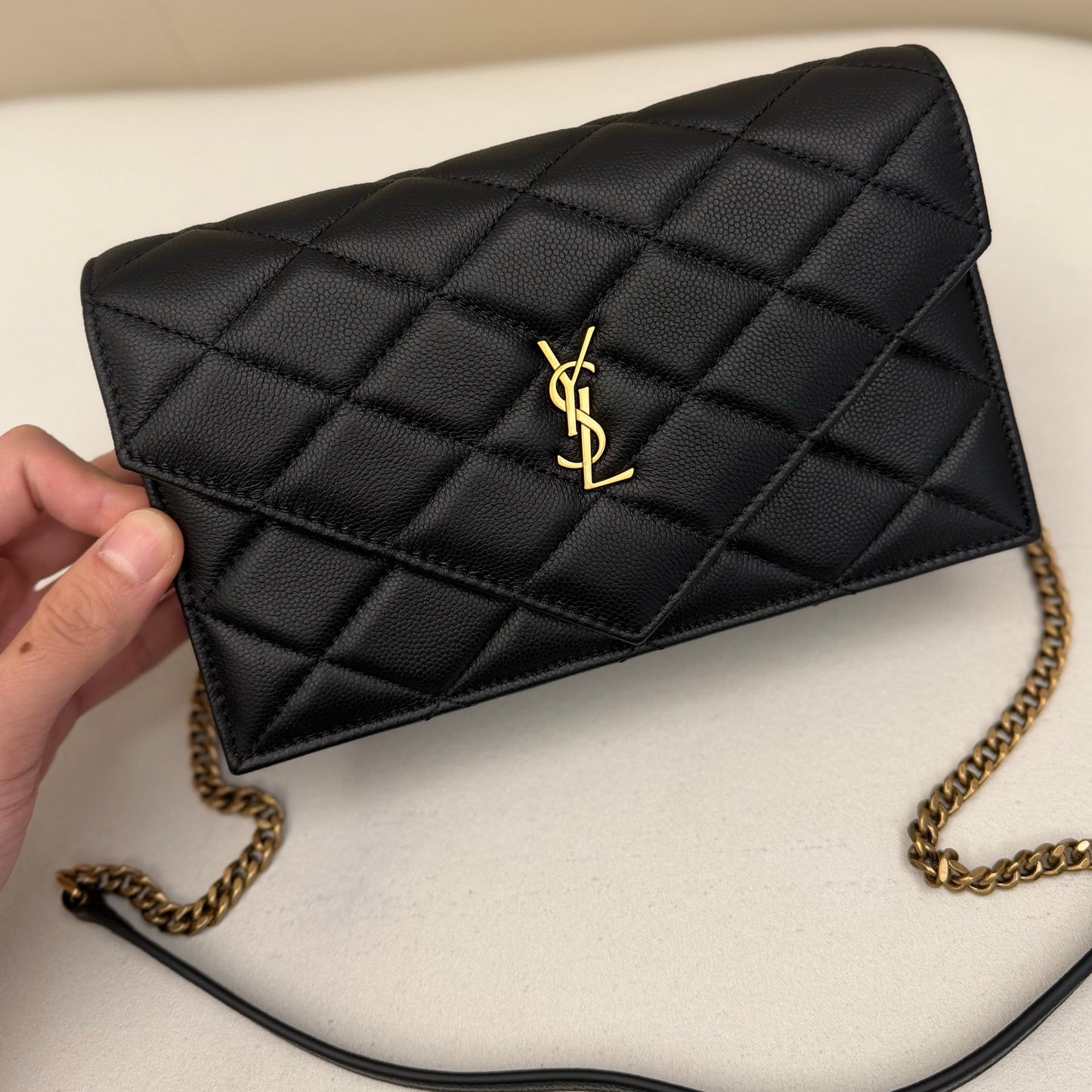 YSL 2026 Saint Laurent Paris Chain Wallet 20cm Black Calfskin