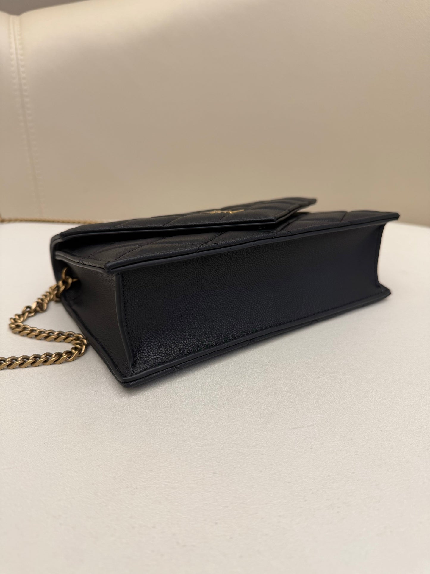 YSL 2026 Saint Laurent Paris Chain Wallet 20cm Black Calfskin