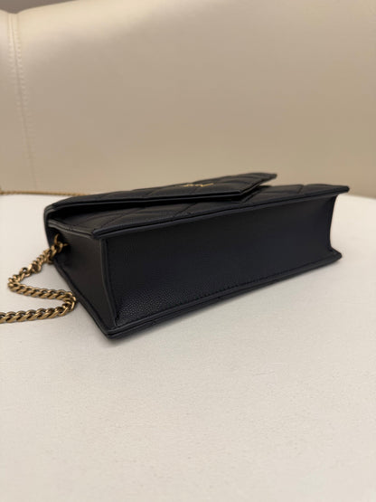YSL 2026 Saint Laurent Paris Chain Wallet 20cm Black Calfskin