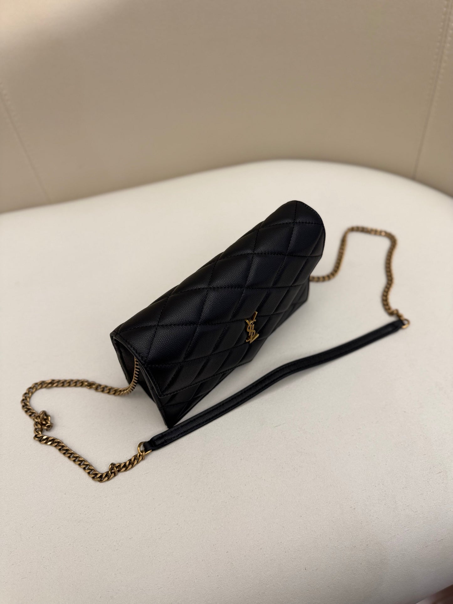 YSL 2026 Saint Laurent Paris Chain Wallet 20cm Black Calfskin