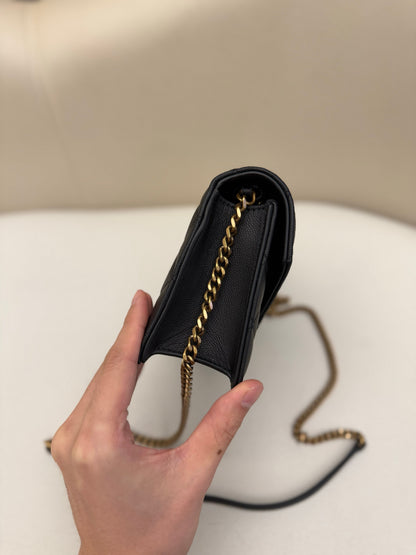 YSL 2026 Saint Laurent Paris Chain Wallet 20cm Black Calfskin