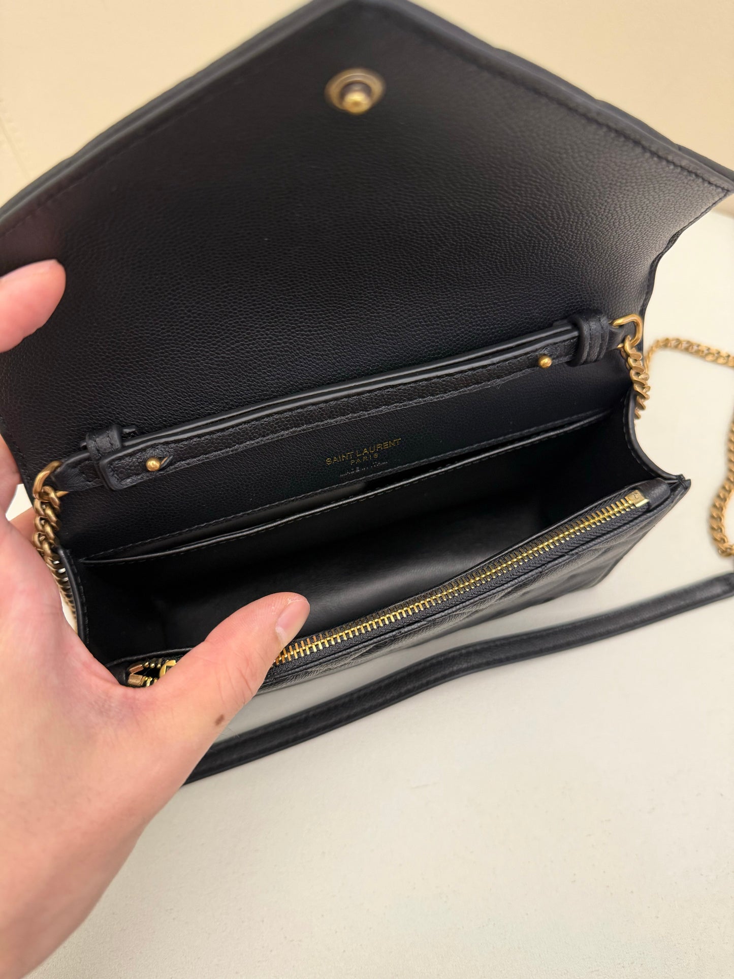 YSL 2026 Saint Laurent Paris Chain Wallet 20cm Black Calfskin