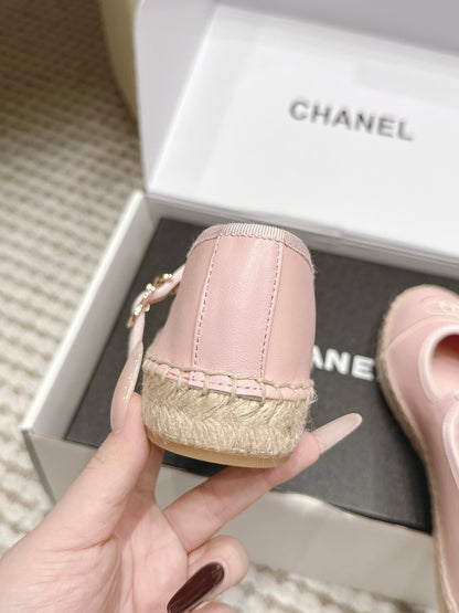 CHANEL 26S MARY JANE FLATS IN LIGHT PINK LAMBSKIN ESPADRILLE SOLE