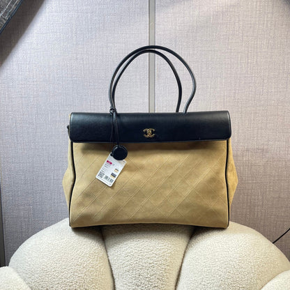 Chanel 2026 Large Urban Essential Bag 43cm Black Beige Leather Suede