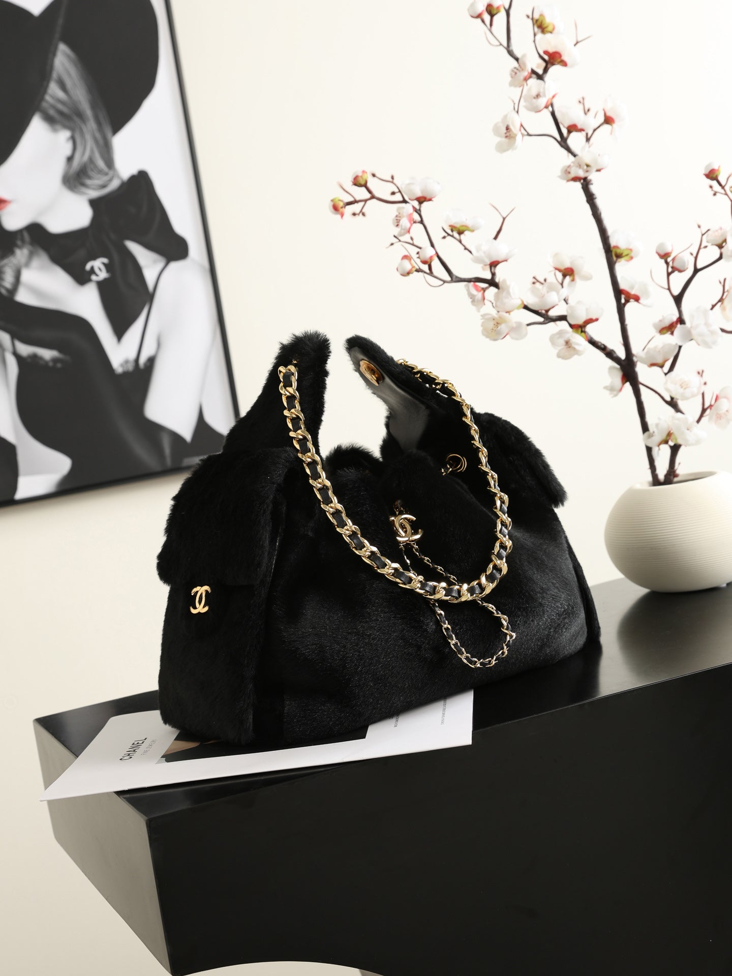 Chanel 2026 Hobo Bag 30cm Black Ponyhair