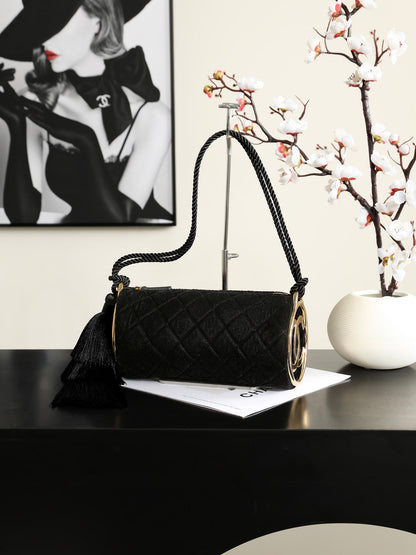 Chanel 2026 Clutch With Strap 23.5cm Black Velvet Leather