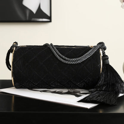 Chanel 2026 Clutch With Strap 23.5cm Black Velvet Leather