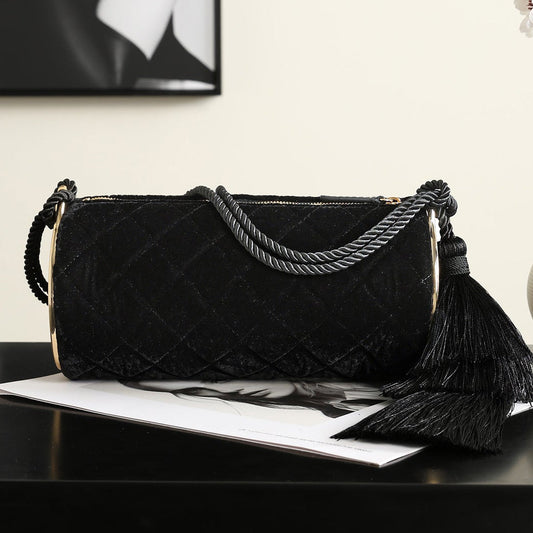 Chanel 2026 Clutch With Strap 23.5cm Black Velvet Leather