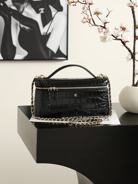 2026 Crocodile Embossed Vanity Bag 25cm Leather