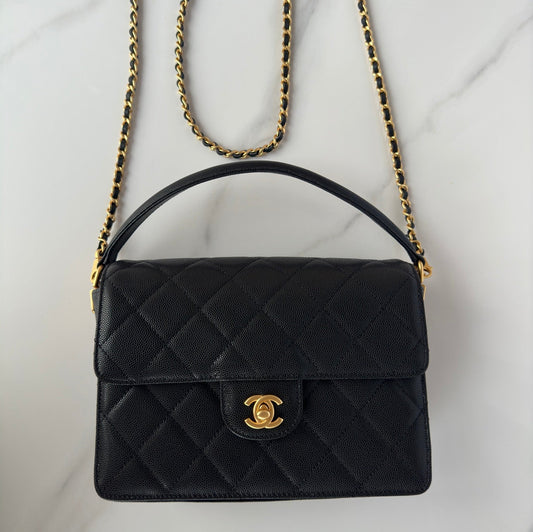 2026 Flap Bag with Top Handle Gum-grain Cowhide
