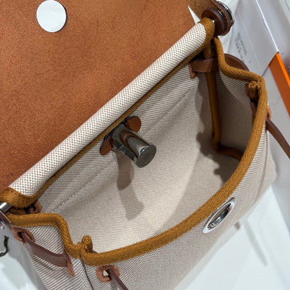 Mini Herbag Silver Buckle 20 Beige Canvas and Hunter Cowhide 243216