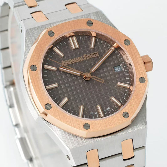 Audemars Piguet Royal Oak 34mm Silver Case Brown Dial Pink Gold Steel