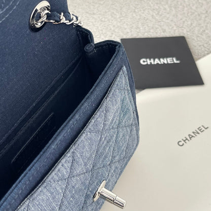 Chanel 2026 Quilted Mini Flap Bag 17cm Blue Denim
